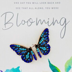 Earring Blue Butterfly Wing Rhinestone Post